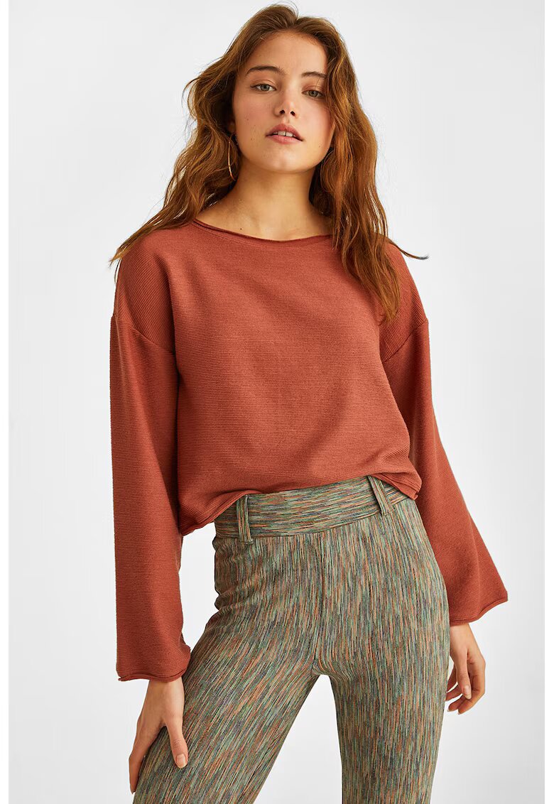 OXXO Pulover cu model uni si maneci cazute - Maro cognac