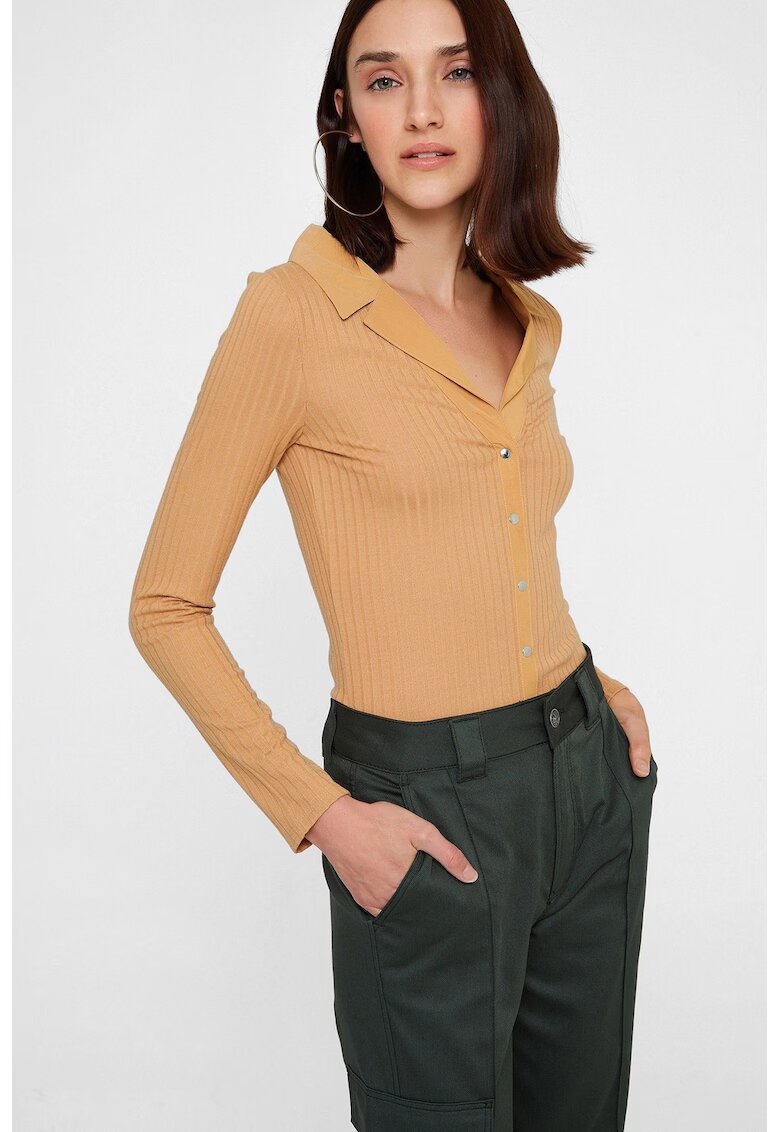 OXXO Pulover slim fit cu revere decupate - Portocaliu persan