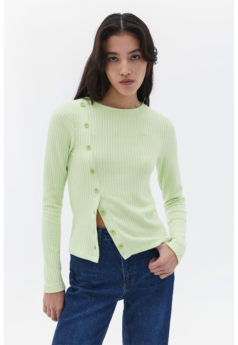 OXXO Pulover striat cu nasturi - Verde pal