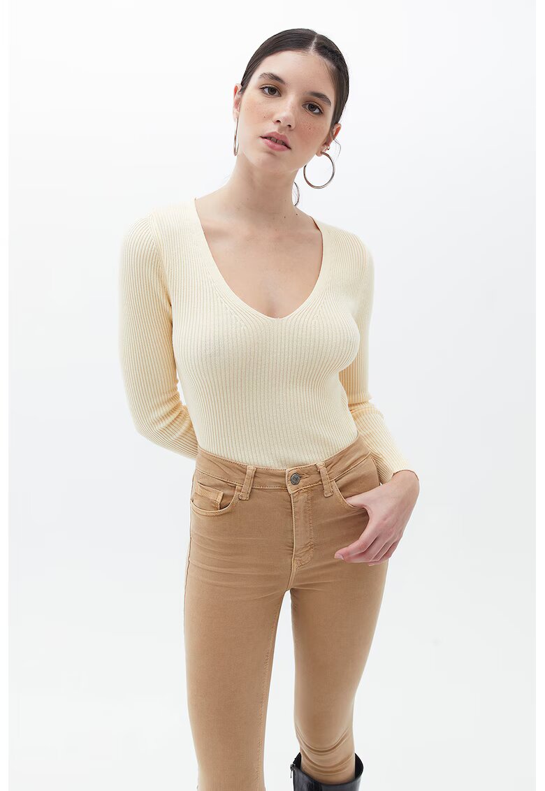 OXXO Pulover uni slim fit cu decolteu in V - Crem