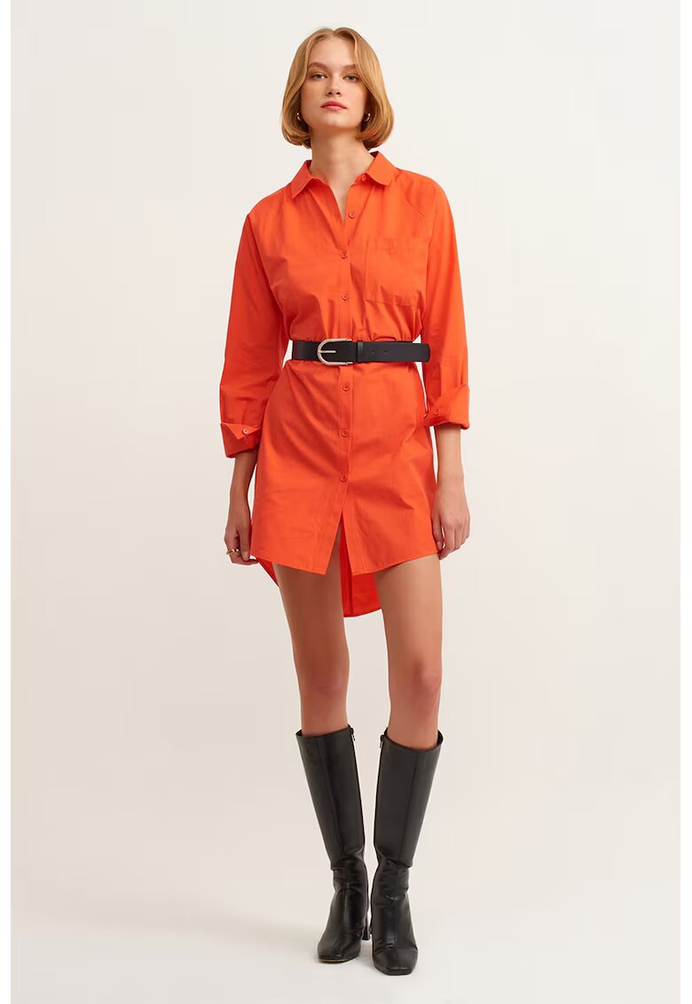 OXXO Rochie-camasa de bumbac cu terminatie asimetrica - Coral