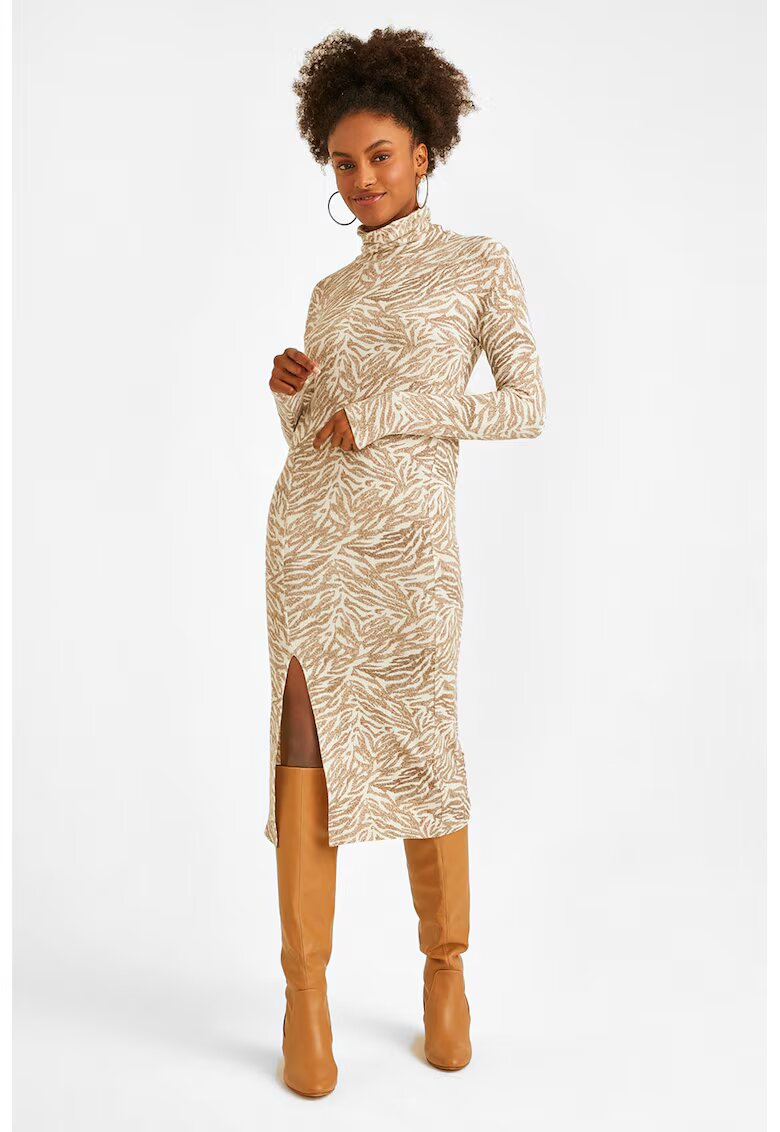 OXXO Rochie cu croiala bodycon si imprimeu zebra - Alb/Maro nisip