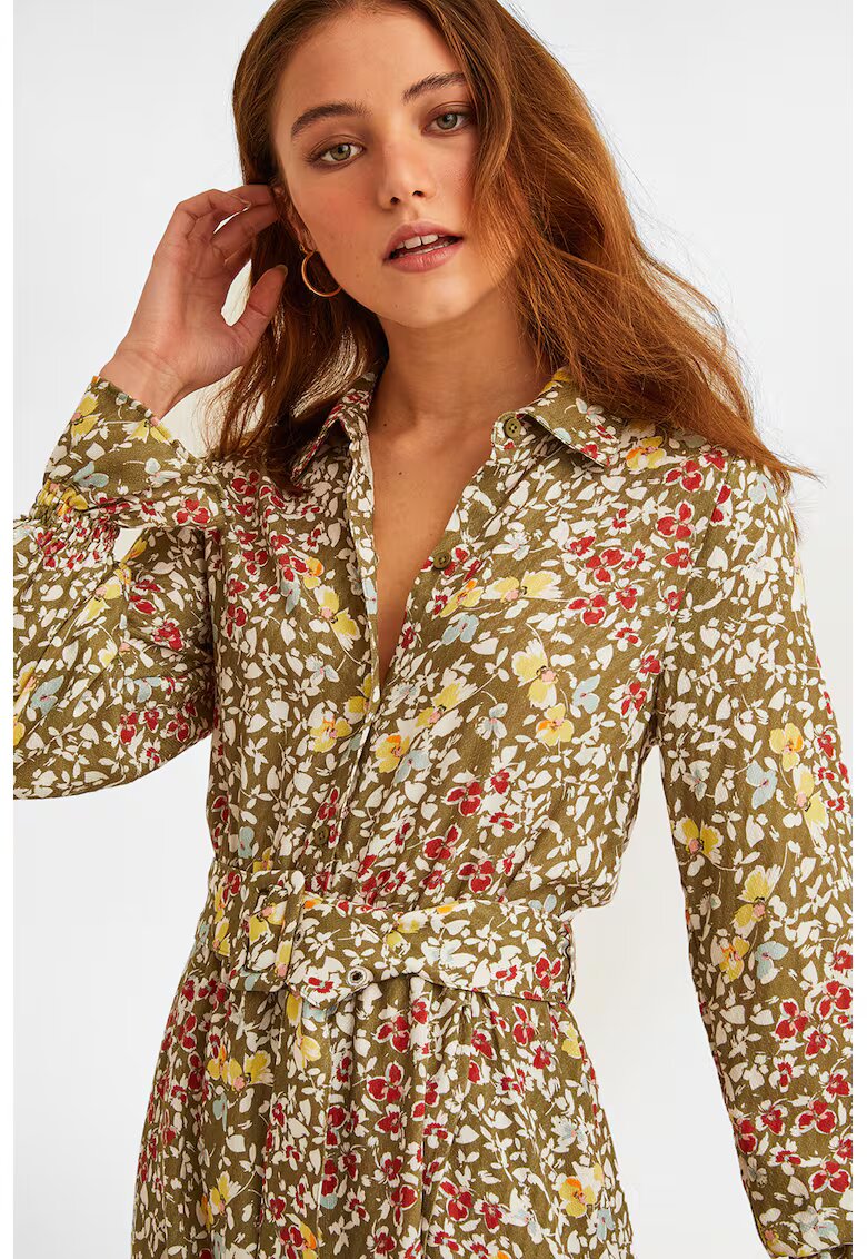 OXXO Rochie cu model floral si terminatie asimetrica - Rosu/Galben/Kaki