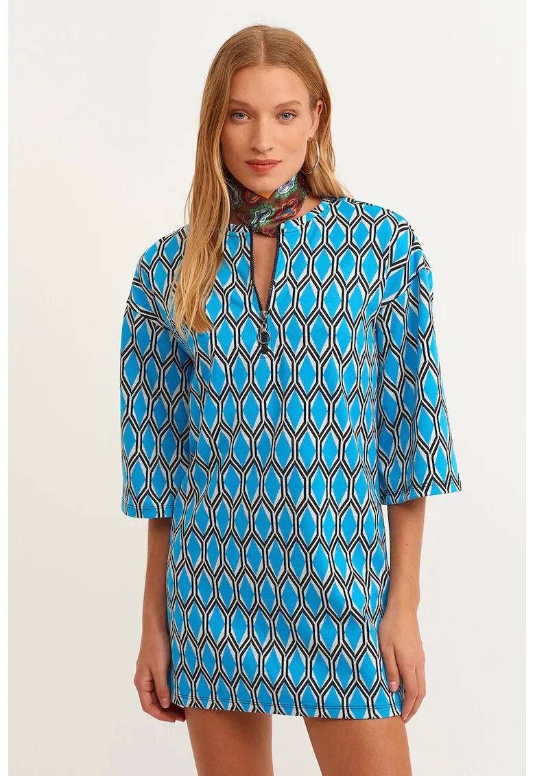 OXXO Rochie dreapta cu fenta scurta cu fermoar Jakzipel - Alb/Albastru pastel/Negru