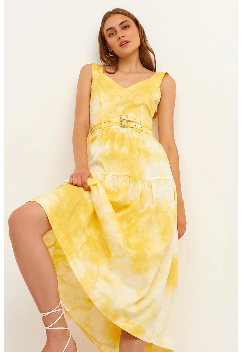 OXXO Rochie evazata cu model tie-dye - Alb/Galben
