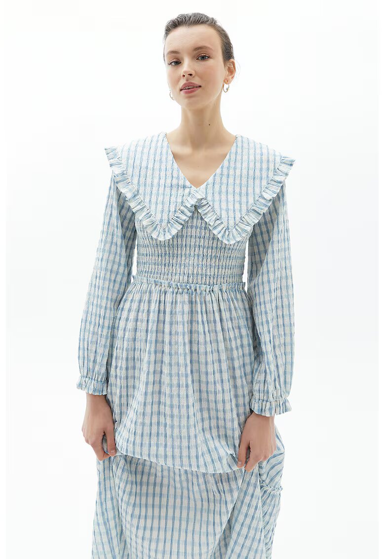 OXXO Rochie lunga cu model in carouri Papykpoti - Alb/Albastru deschis