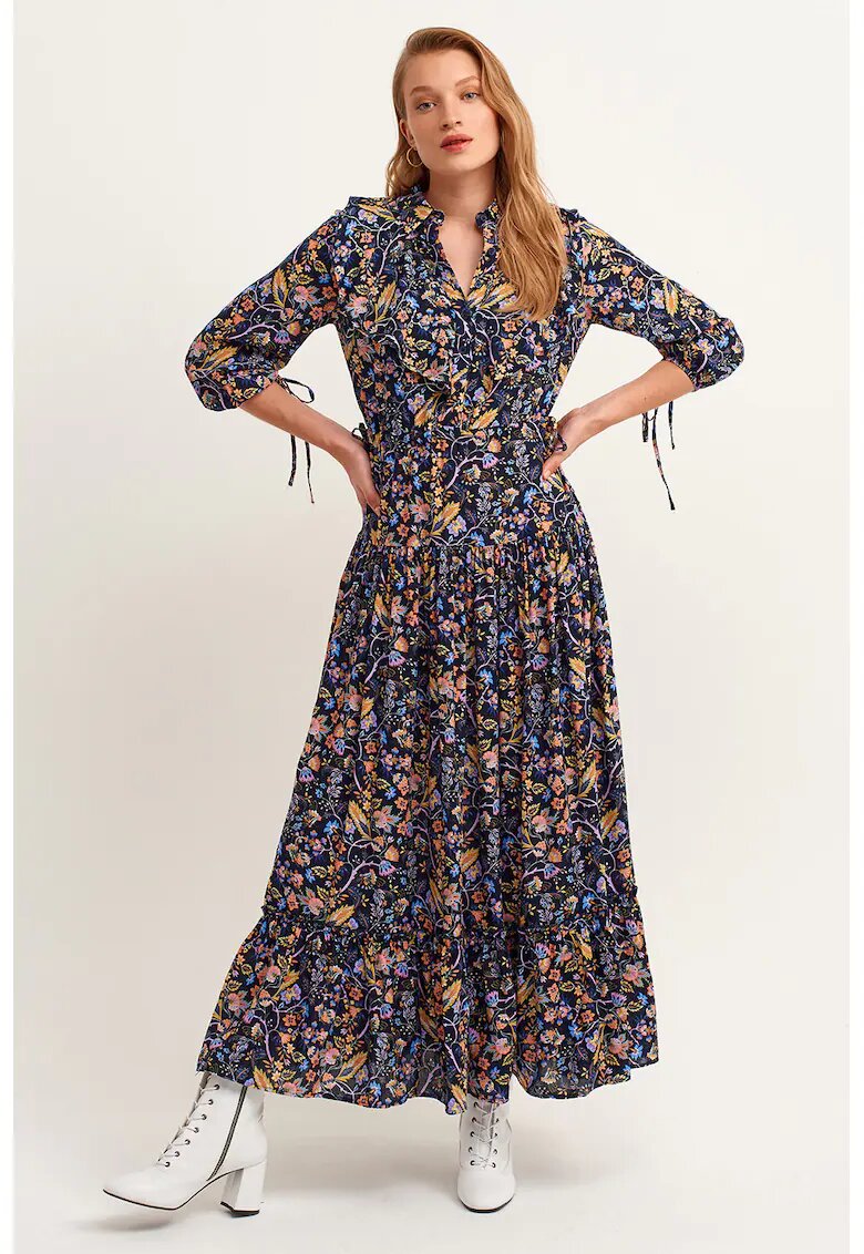 OXXO Rochie maxi cu garnituri cu volane si model - Maro/Violet/Albastru