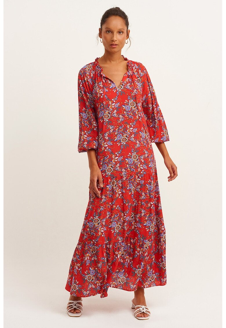 OXXO Rochie maxi cu imprimeu floral - Portocaliu/Rosu vermillion/Albastru
