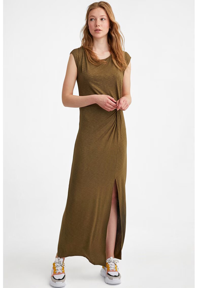 OXXO Rochie maxi cu slit lateral si fronseuri - Verde masliniu