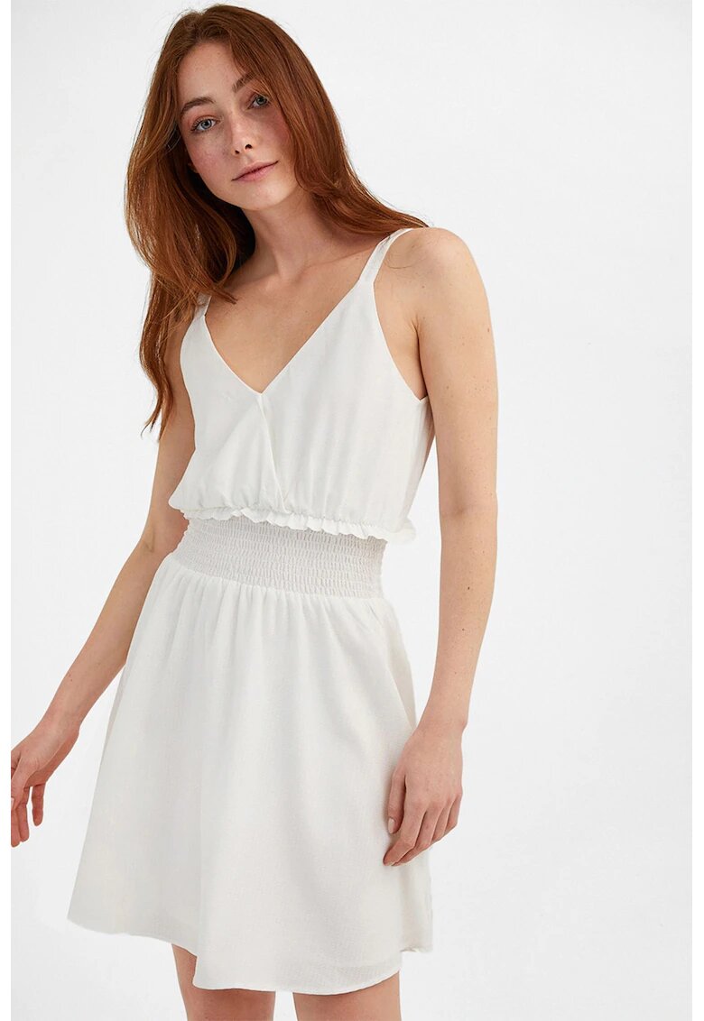 OXXO Rochie mini cu decolteu in V si insertie elastica in talie - Alb fildes
