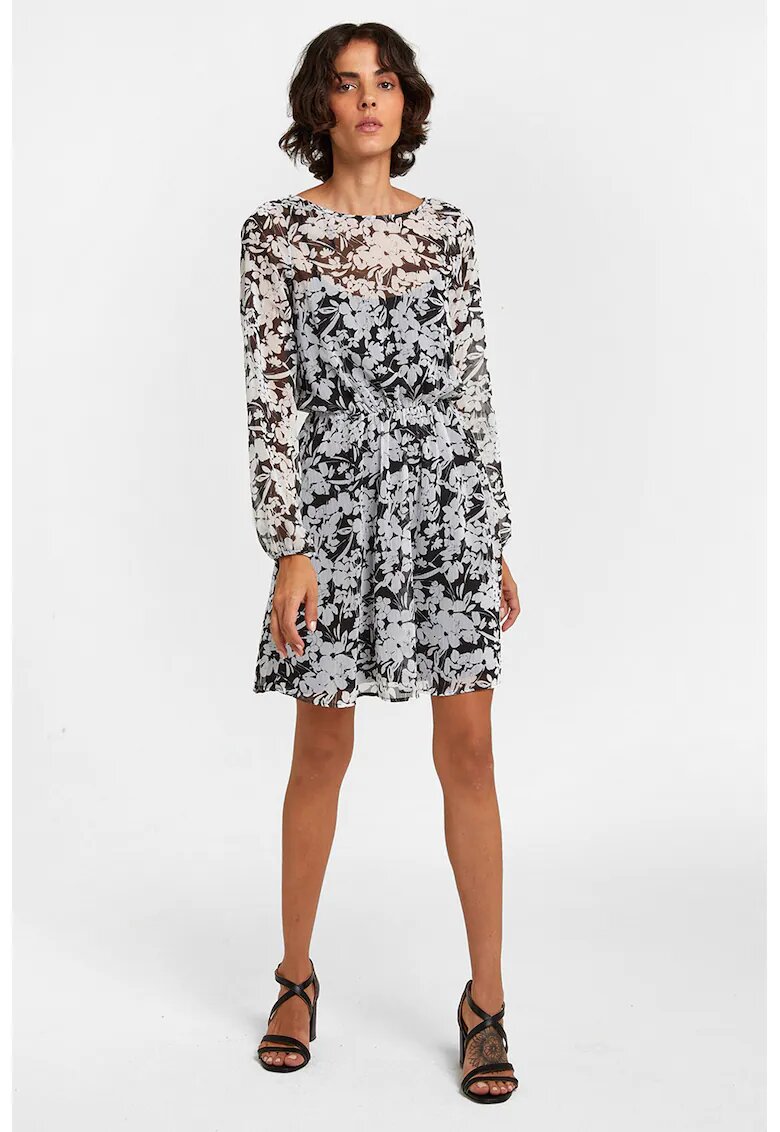 OXXO Rochie mini cu model floral si maneci semitransparente - Alb/Negru/Transparent