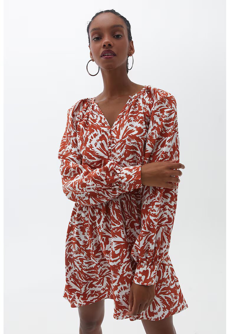 OXXO Rochie mini cu model si talie elastica - Alb/Caramiziu