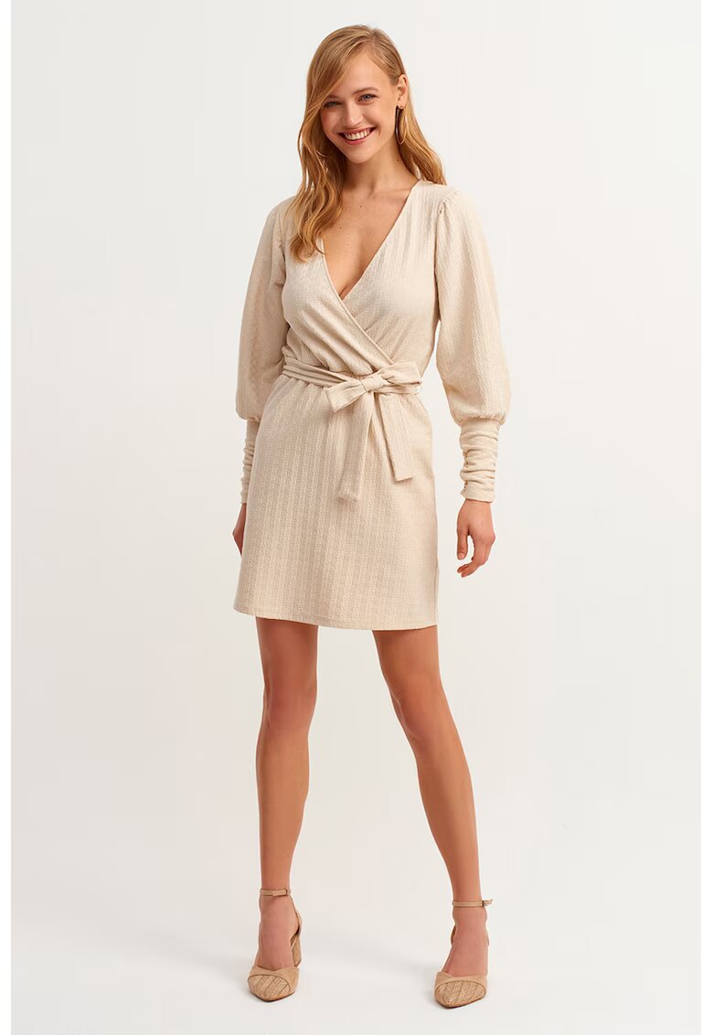 OXXO Rochie mini texturata cu snur in talie - Bej deschis