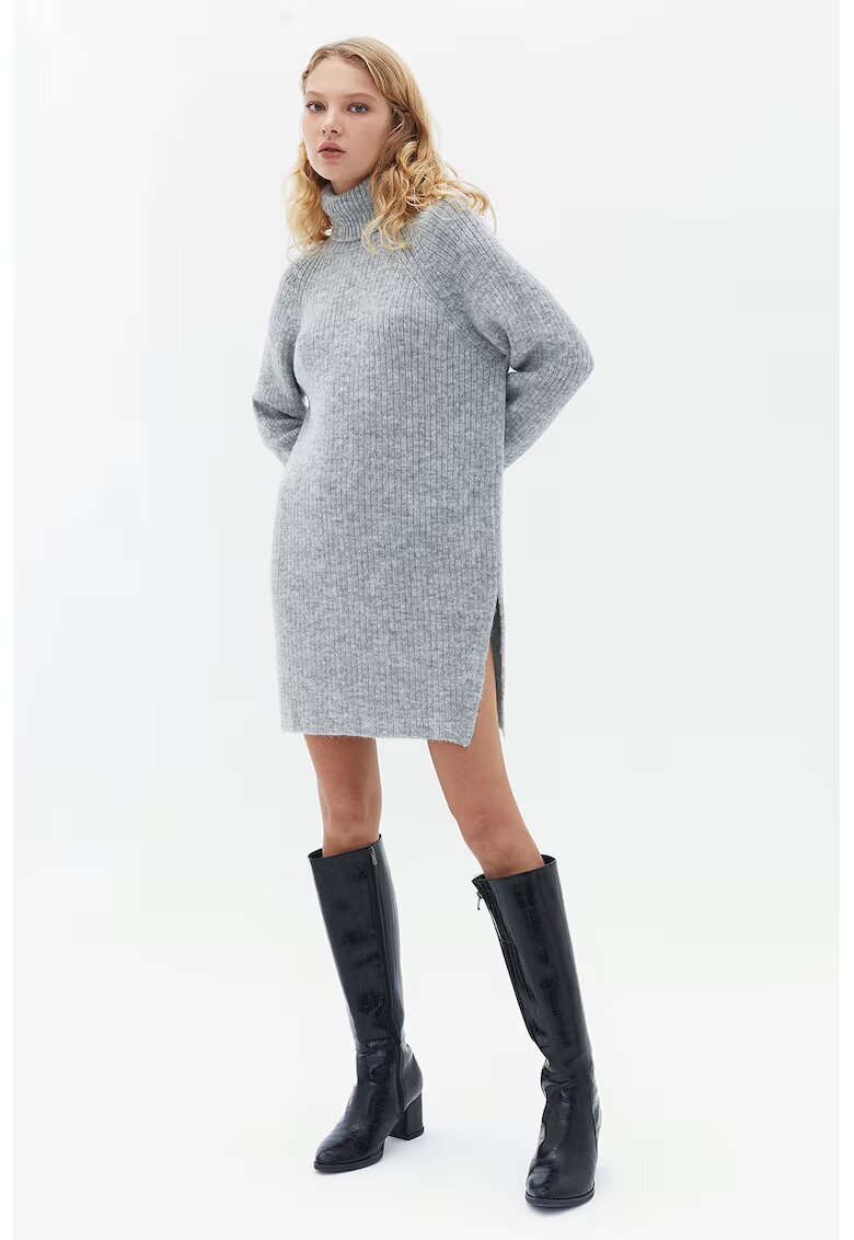 OXXO Rochie-pulover din amestec de lana cu guler inalt - Gri melange