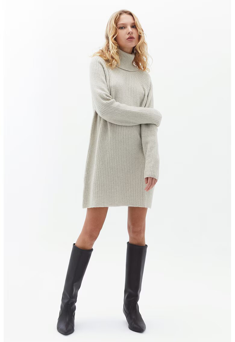 OXXO Rochie-pulover din amestec de lana cu guler inalt - Gri pal