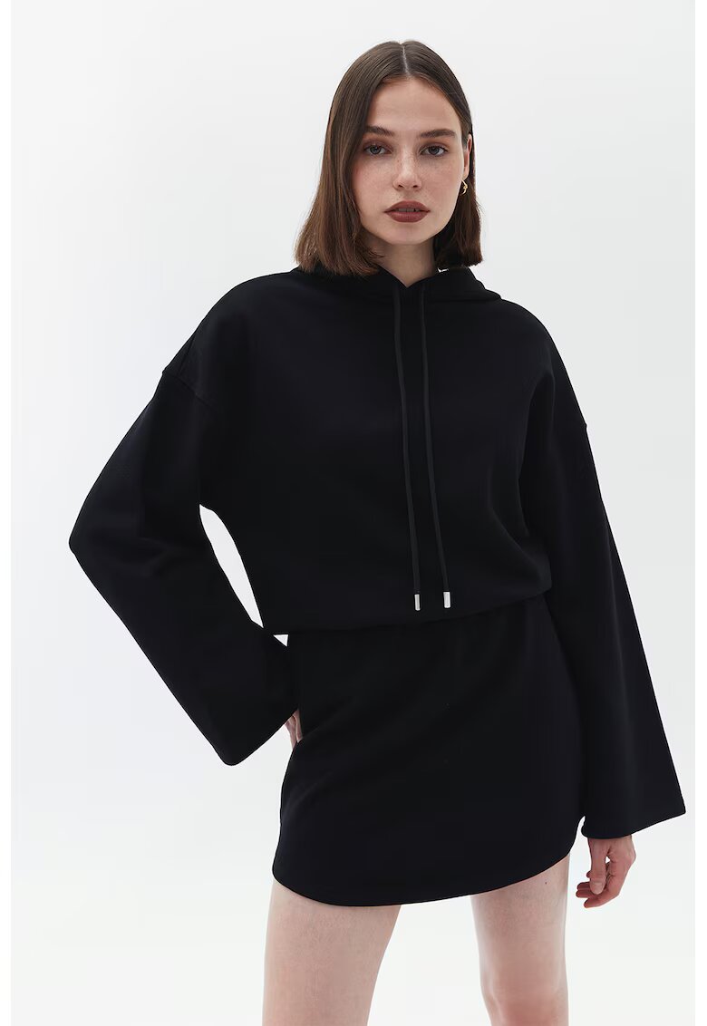 OXXO Rochie scurta cu maneci evazate si gluga - Negru