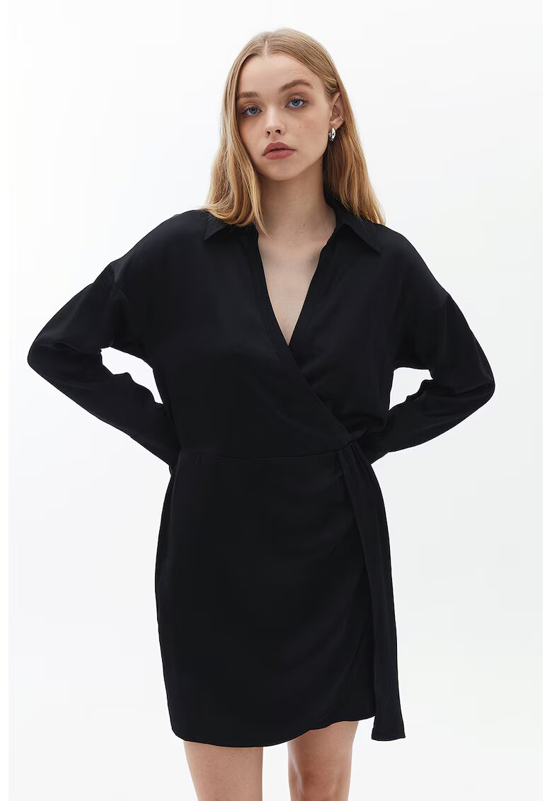 OXXO Rochie scurta din satin cu decolteu in V - Negru