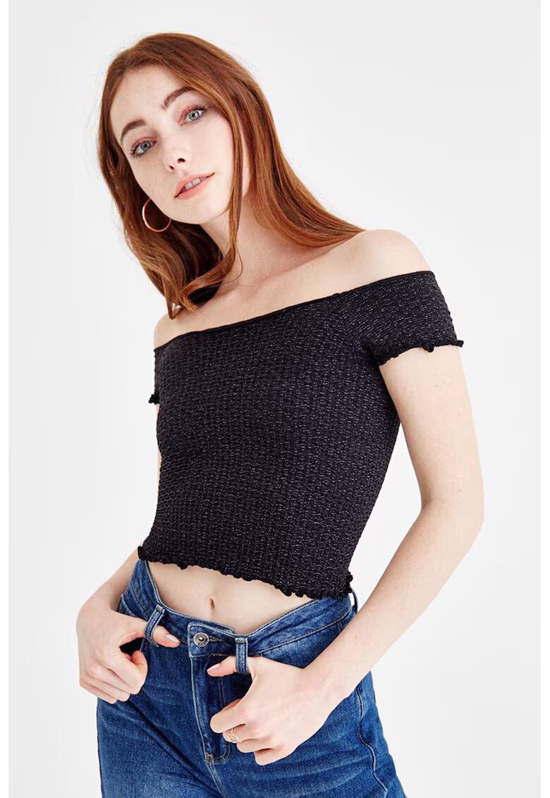 OXXO Top crop cu aspect stralucitor - Negru