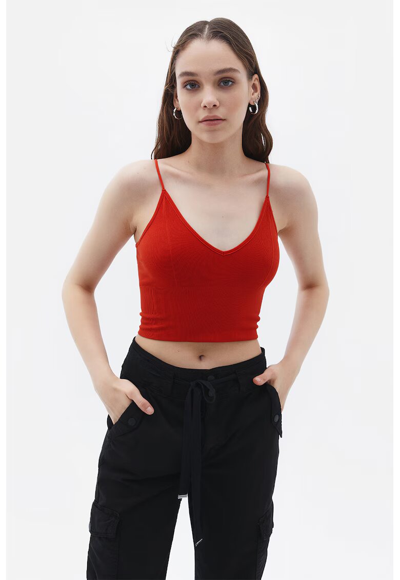 OXXO Top crop cu bretele inguste - Rosu