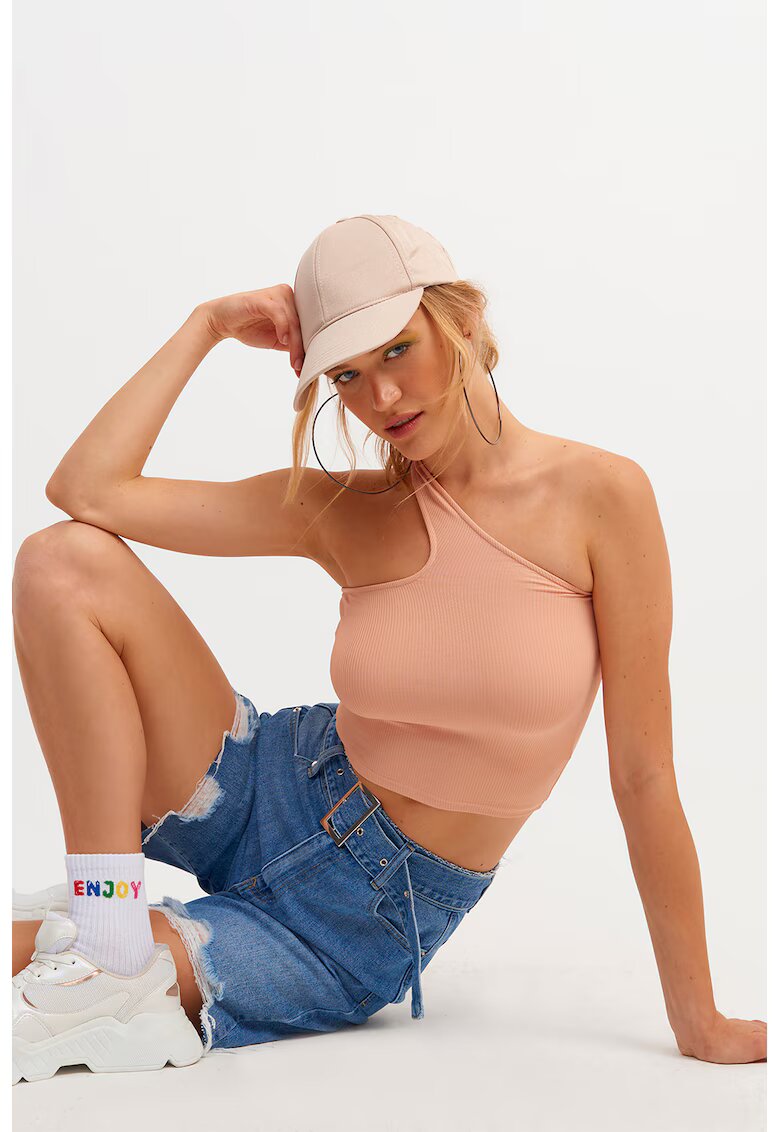 OXXO Top crop cu decolteu pe un umar - Roz prafuit