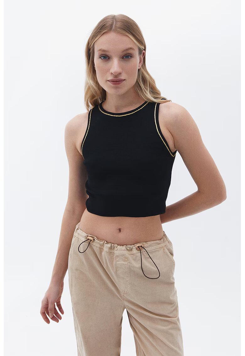 OXXO Top crop cu detalii stralucitoare - Negru