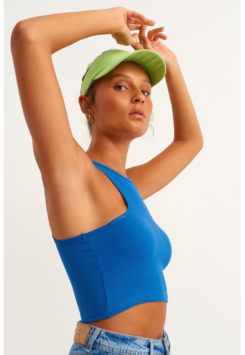 OXXO Top crop cu model uni - Albastru royal