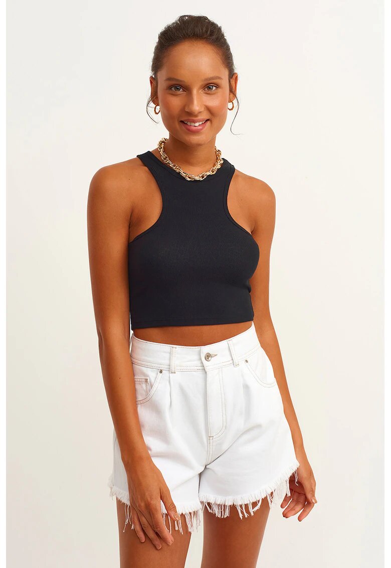 OXXO Top crop cu model uni - Negru