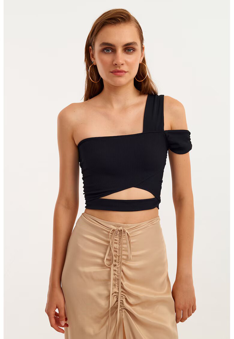 OXXO Top crop cu prindere cu snururi la terminatie - Negru
