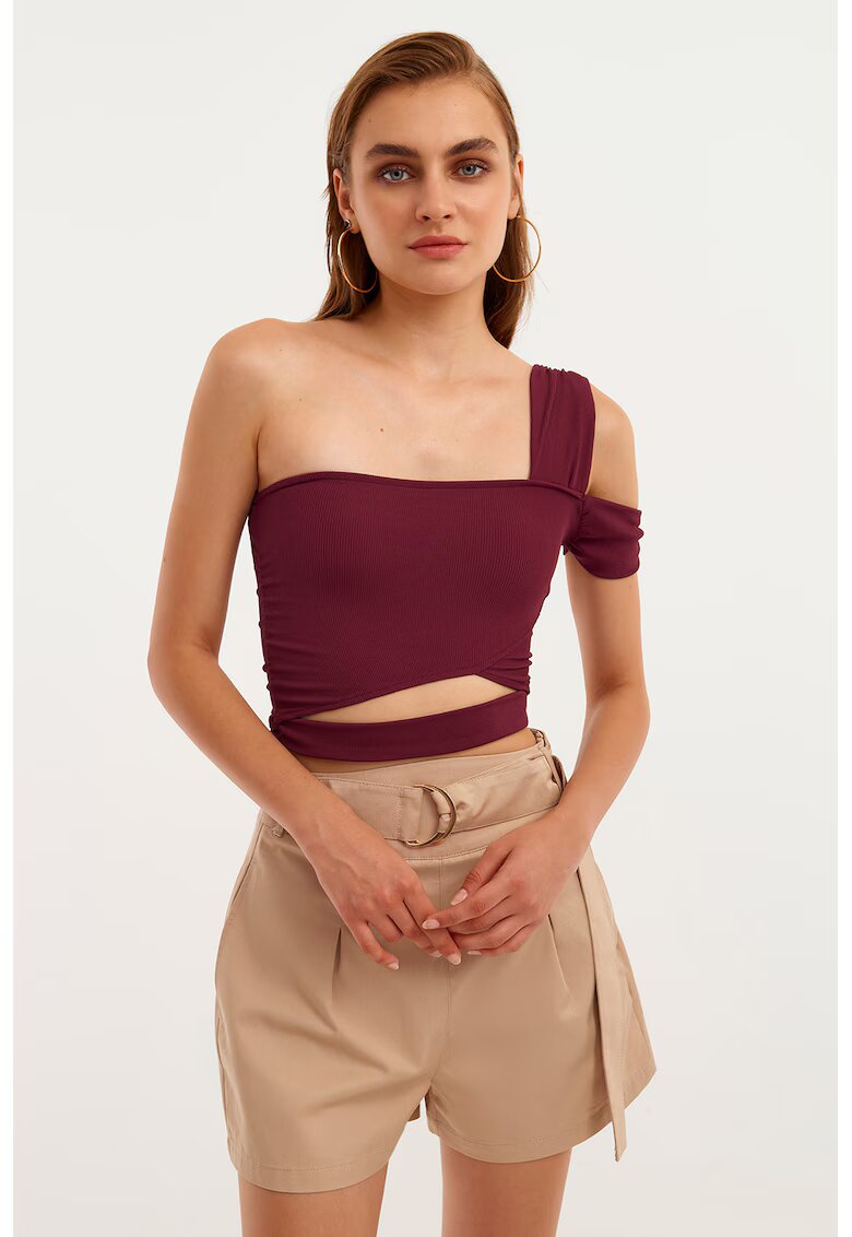 OXXO Top crop cu prindere cu snururi la terminatie - Violet pruna