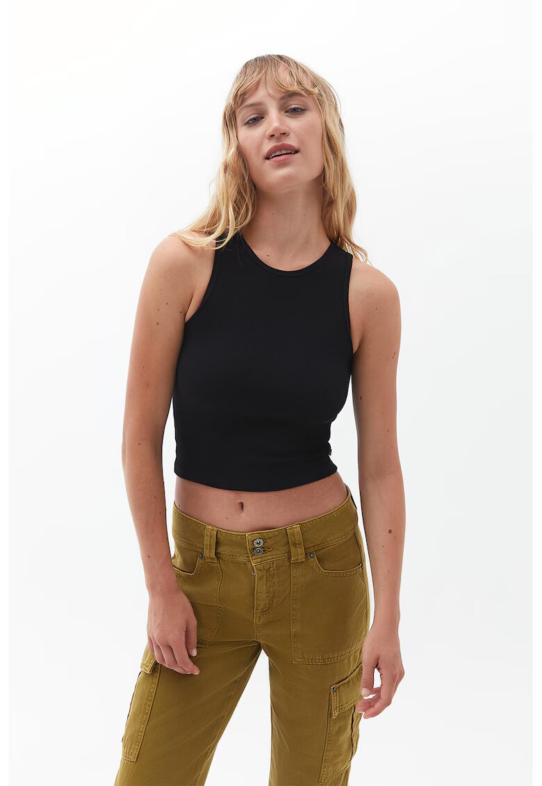 OXXO Top crop din amestec de bumbac - Negru