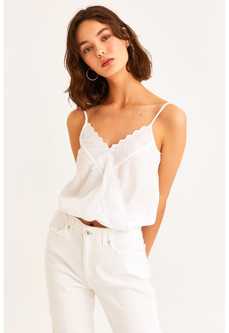 OXXO Top de bumbac cu broderie Sangallo - Alb optic