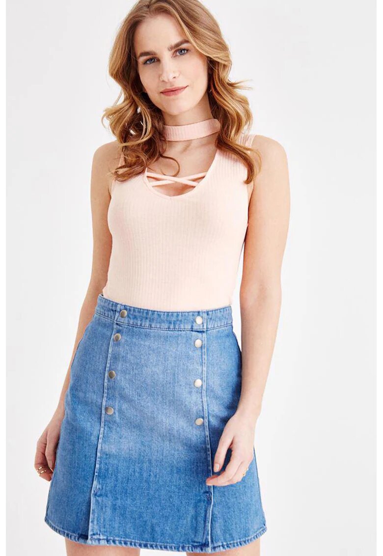 OXXO Top slim fit cu model uni - Roz pal