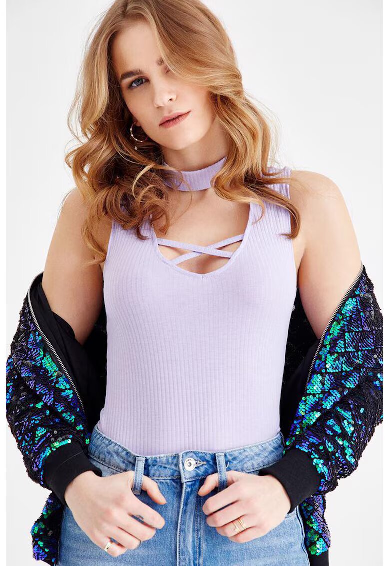 OXXO Top slim fit cu model uni - Violet deschis