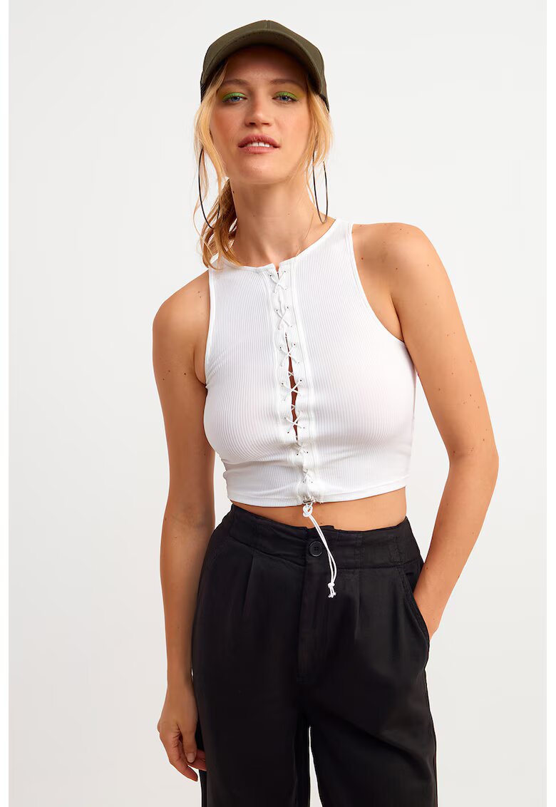 OXXO Top slim-fit striat cu detaliu decupat - Alb optic