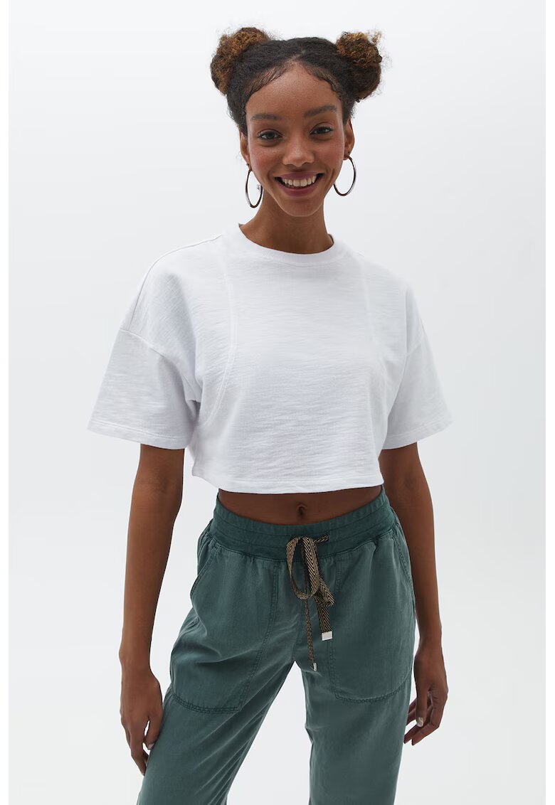 OXXO Tricou crop cu maneci cazute - Alb