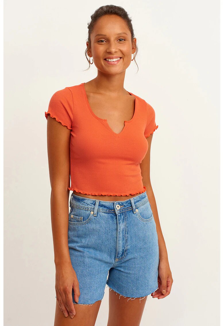 OXXO Tricou crop cu model uni Pevnewyak - Portocaliu stins