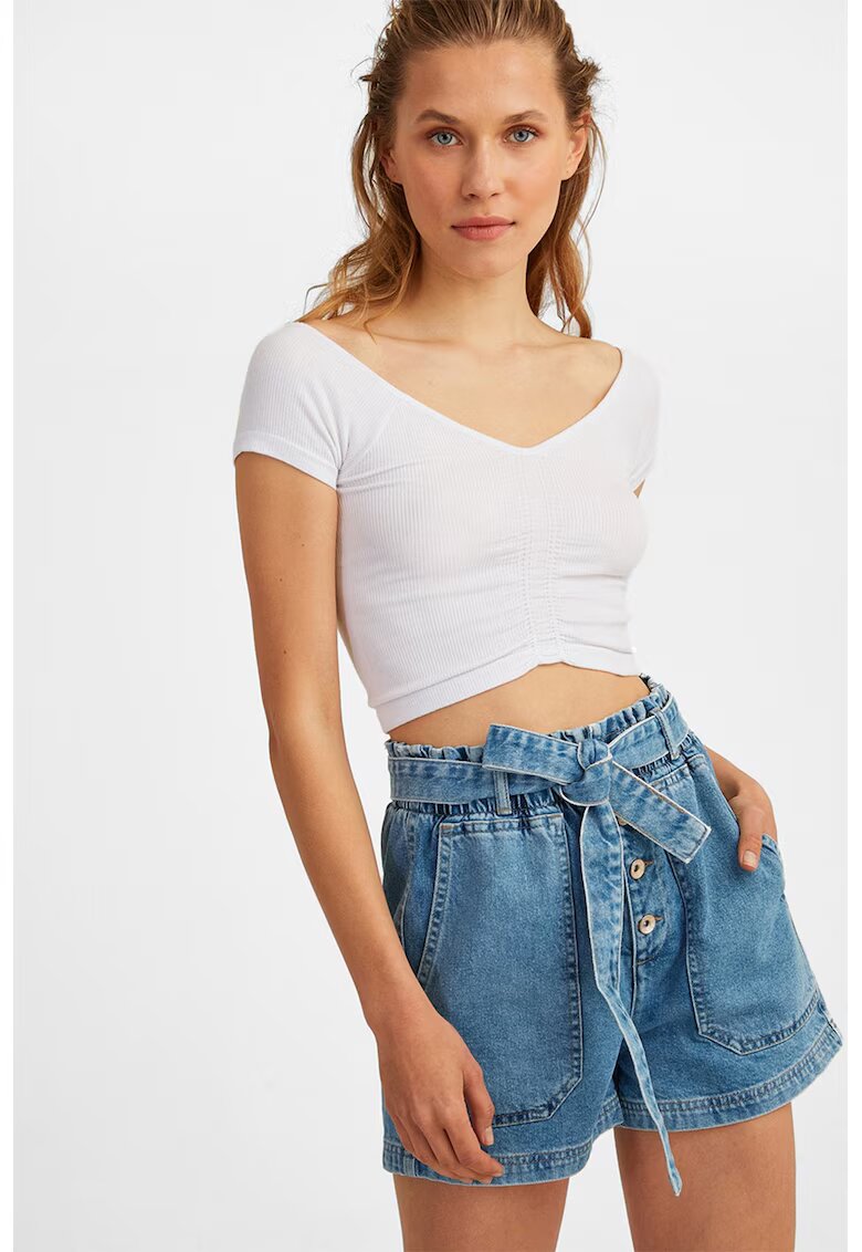 OXXO Tricou crop din amestec de modal - Alb optic