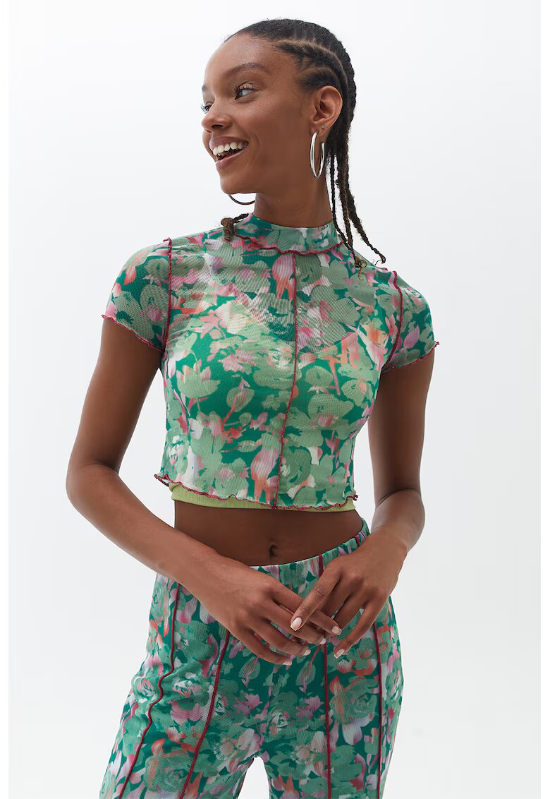 OXXO Tricou crop din plasa - Roz pastel/Verde pal/Alb murdar