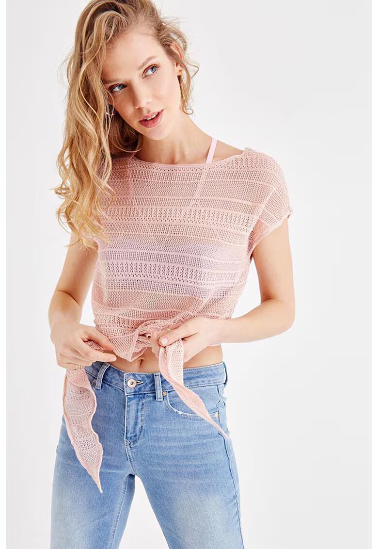 OXXO Tricou cu design cu perforatii - Roz pastel