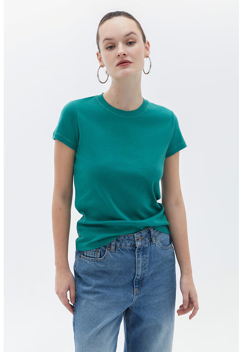 OXXO Tricou de bumbac cu decolteu la baza gatului - Verde aquamarin