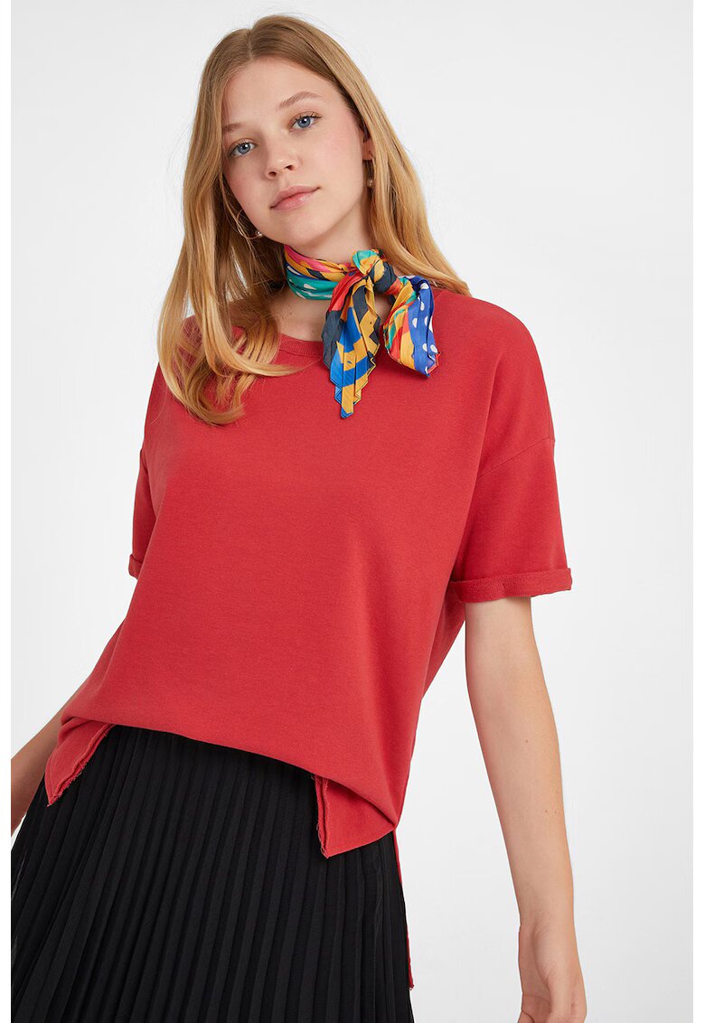 OXXO Tricou lejer cu terminatie asimetrica - Caramiziu