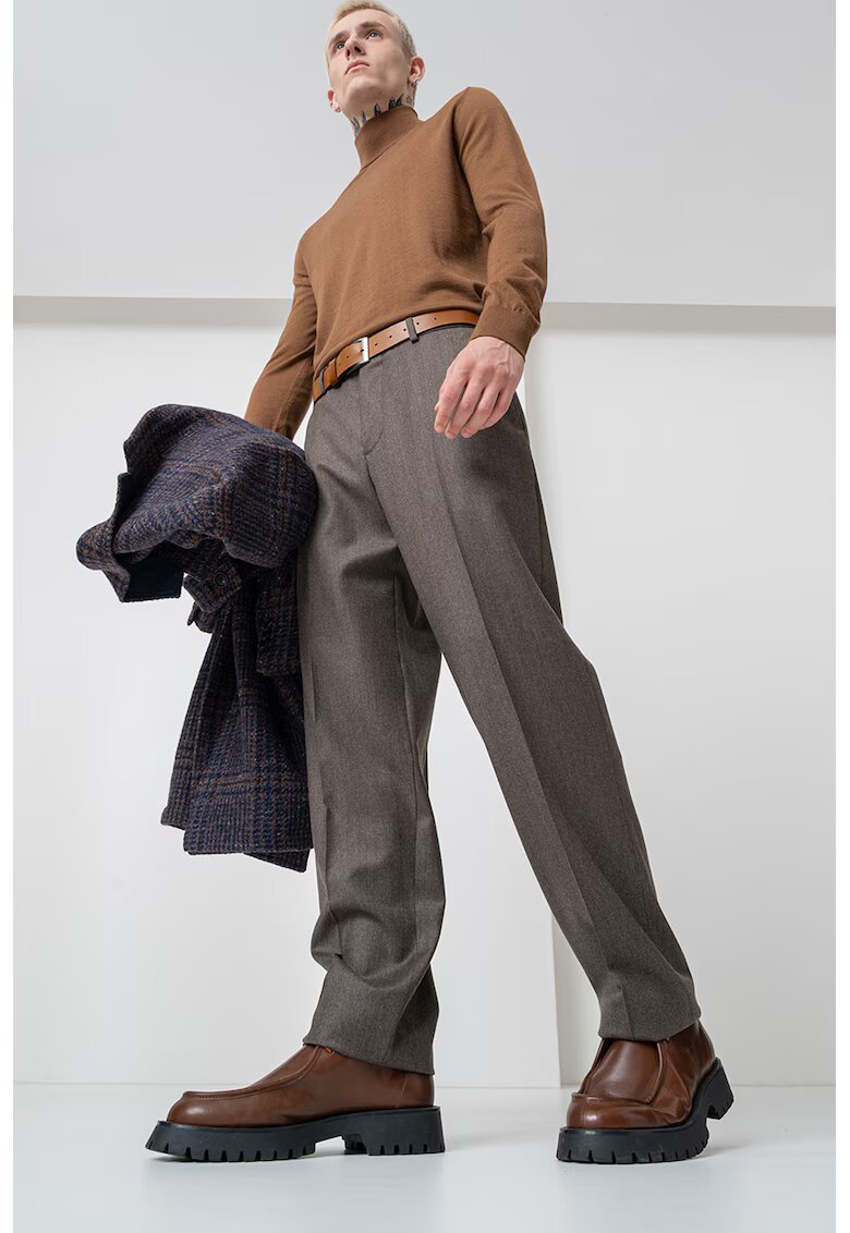 Pal Zileri Pantaloni eleganti din amestec de lana cu talie elastica pe partea din spate - Maro inchis