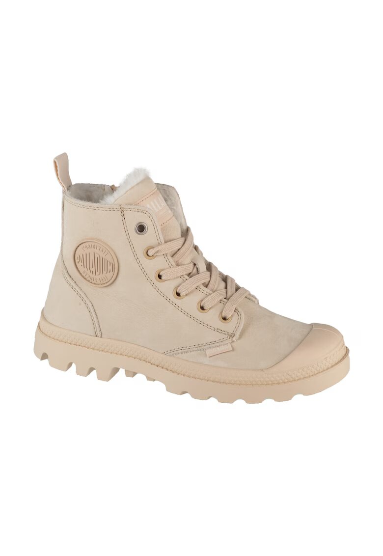 Palladium Ghete de piele cu captuseala de blana sintetica Pampa - Bej