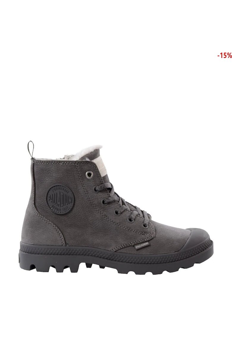 Palladium Ghete de piele cu captuseala de blana sintetica Pampa - Gri