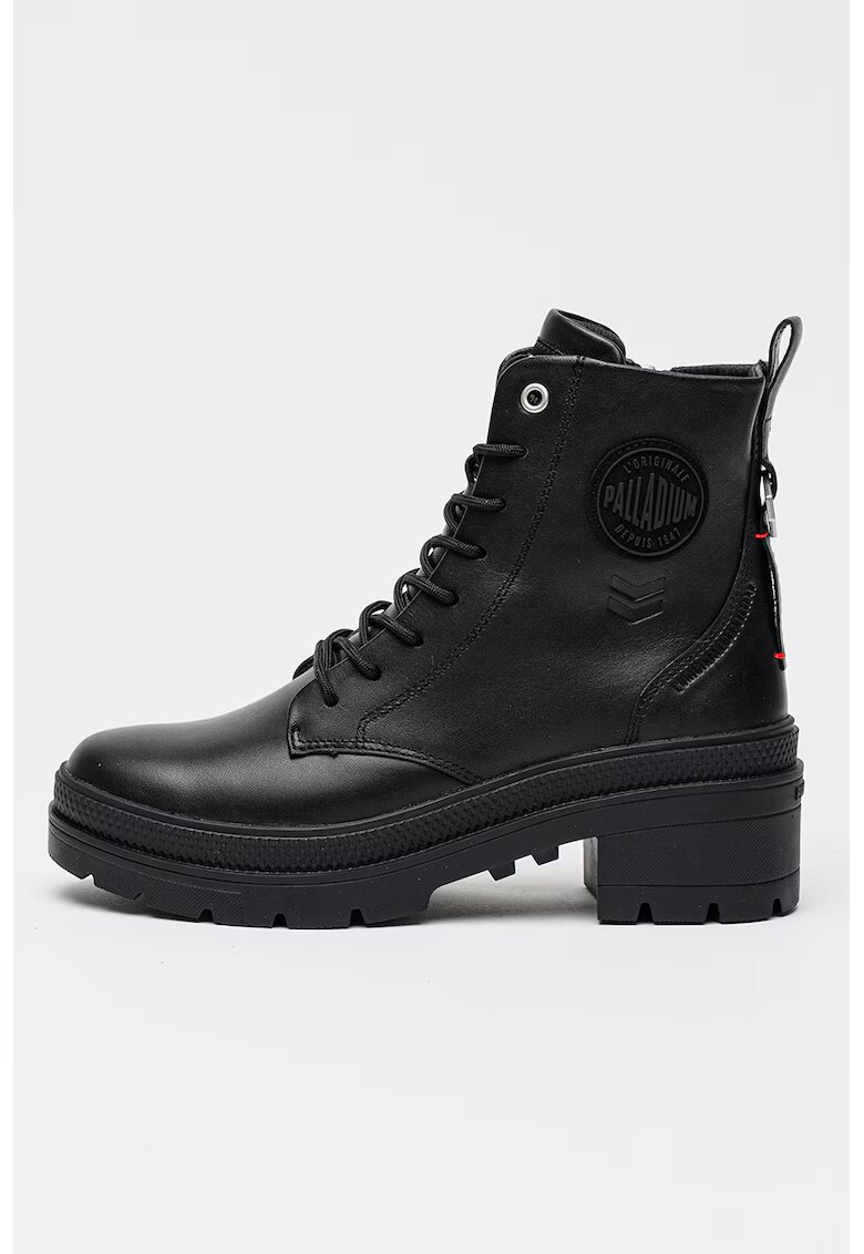 Palladium Ghete din piele cu toc masiv - Negru
