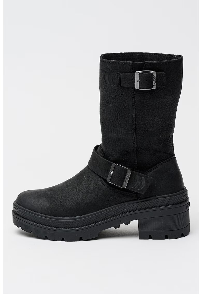 Palladium Ghete din piele cu toc masiv - Negru