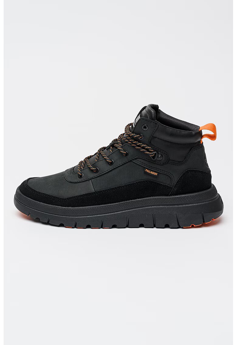 Palladium Ghete din piele nabuc cu garnituri din piele intoarsxa Pallaflex - Negru/Negru stins