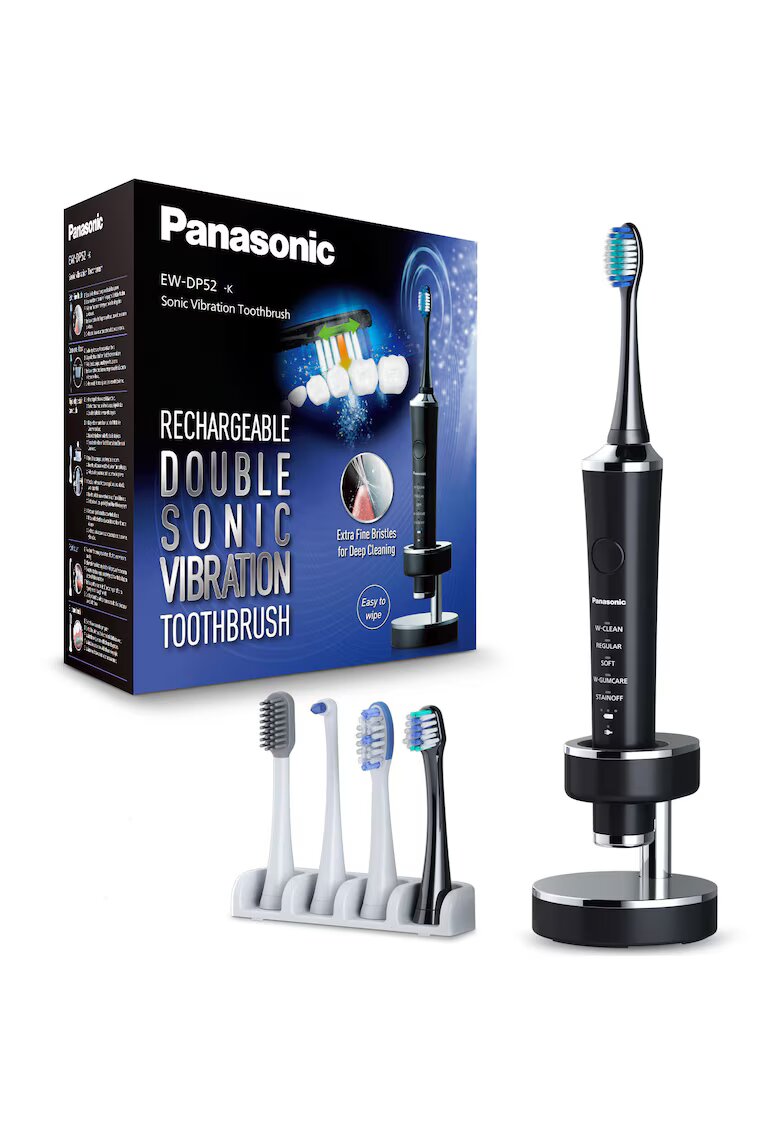 Panasonic Periuta de dinti electrica - Sonic Motor - Îngrijire parodontală și îngrijirea Interdentală cu vibrație - 5 capete incluse - Negru