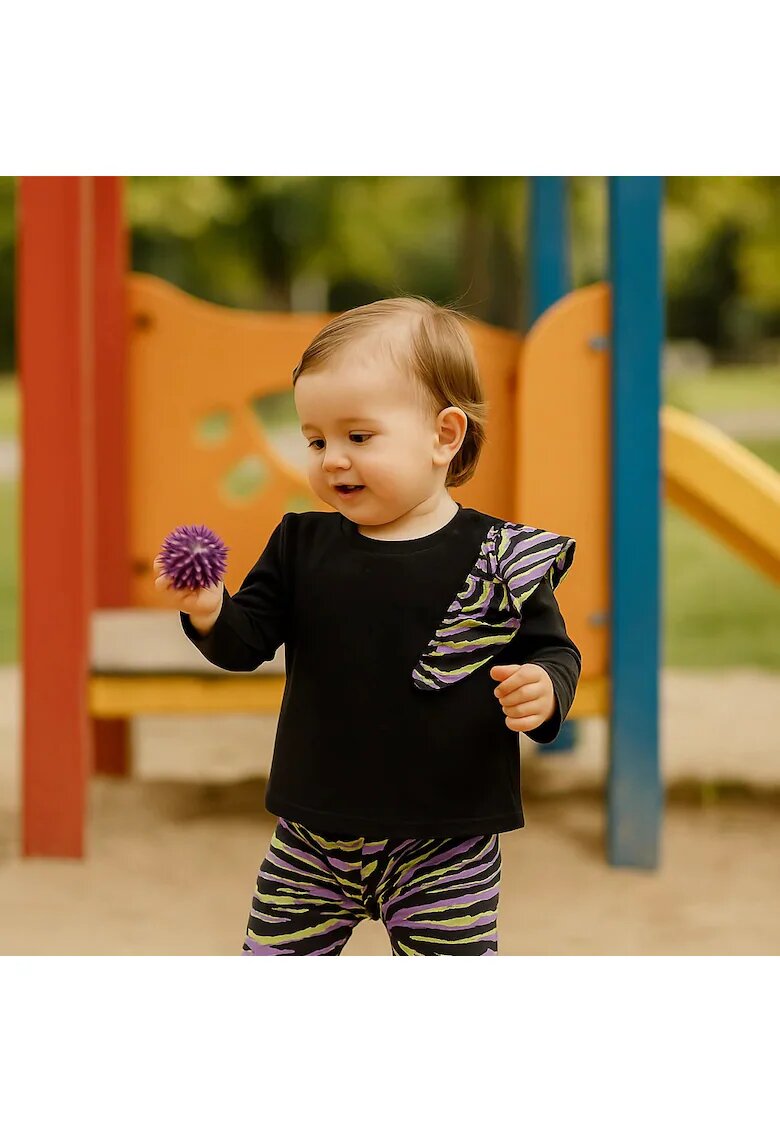 Panco Bluza cu maneca lunga si detaliu volan - Zebra`s - Negru cu volan Roz - pentru fetite - Negru