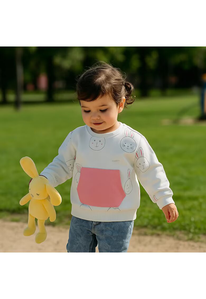 Panco Bluza cu maneca lunga si imprimeu Iepuras - Stella - Alb si Roz - pentru fetite - Alb